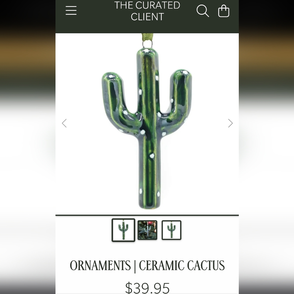 Green Lustre Cactus Holiday Ornament